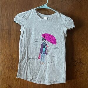 Gymboree Gray Tee Girl with Pink Sequin Umbrella
